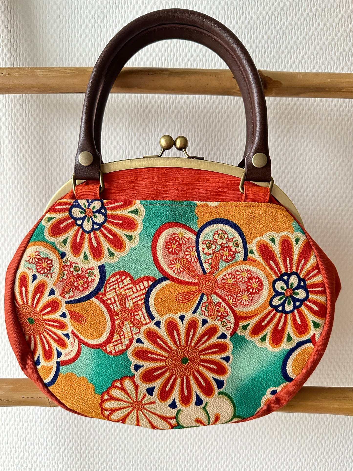【Orange/Blumen】 Gamaguchi-en/Handtasche, Clutch, Beutel, japanische Tasche, Umhängetasche, japanische Geschenke
