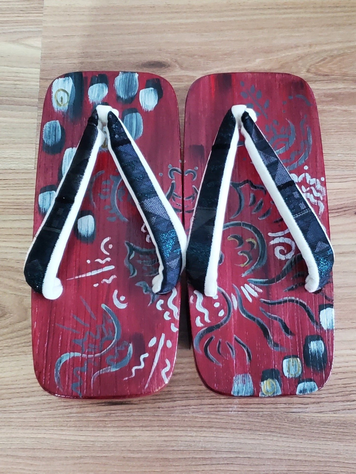 【Rouge / Octopus】 Geta japonaise, artisanat traditionnel, sandale en bois, orthodoxe, sandale, unisexe