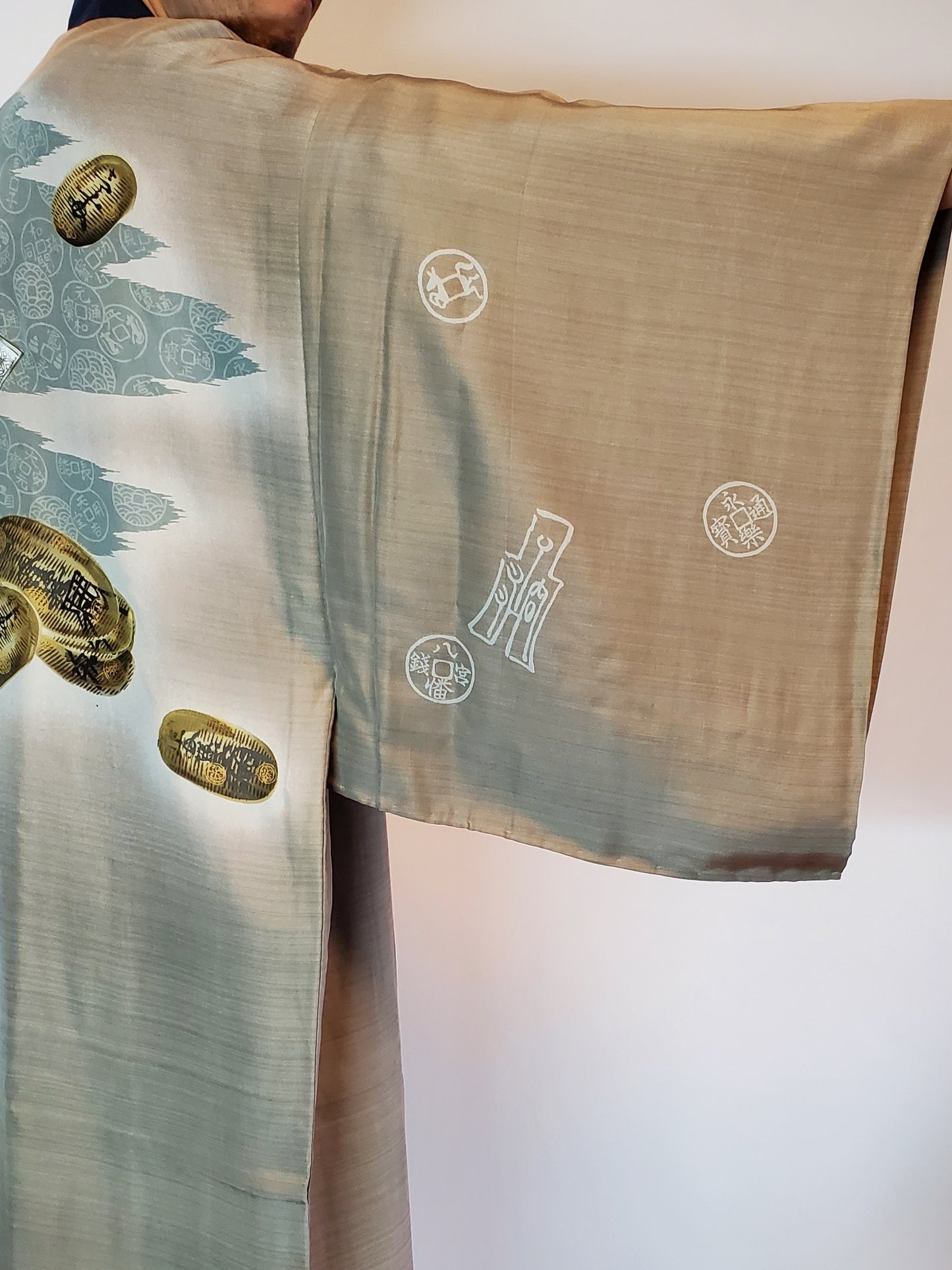 【Green / Old Money】 Mens Jyuban, Japonais vintage kimono haori, veste hanten japonaise, robe robe, motif floral japonais, unisexe