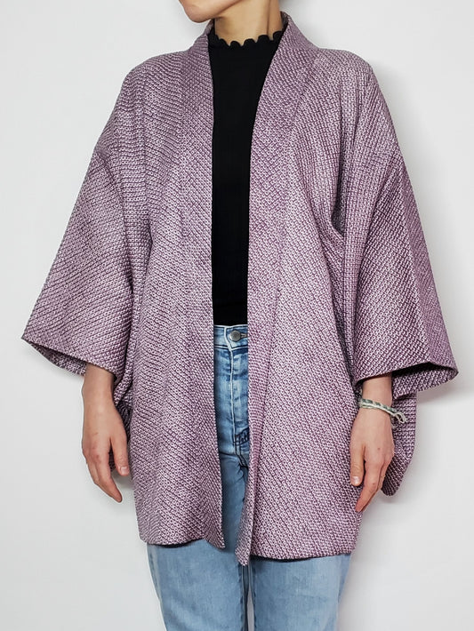【Purple / Shibori】 Japonais vintage kimono haori, veste hanten japonaise, robe robe, motif floral japonais, unisexe