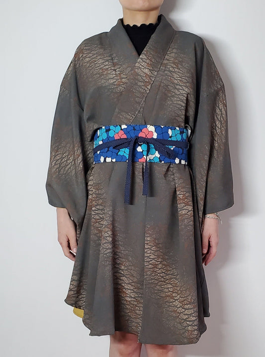 【Deep green/ Original Kimono dress】Japanese Vintage Kimono Haori, Japanese Hanten Jacket, Robe Dress, Japanese Floral pattern, Unisex
