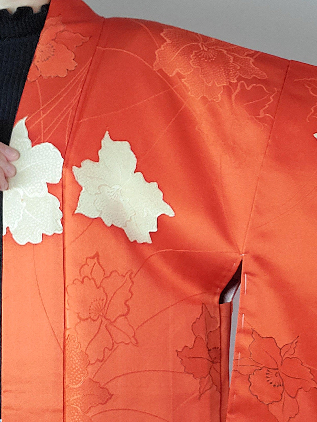 【Orange / Fleur】 Kimono haori vintage japonais, antique, veste hantenaire japonaise, robe robe, motif floral japonais, unisexe