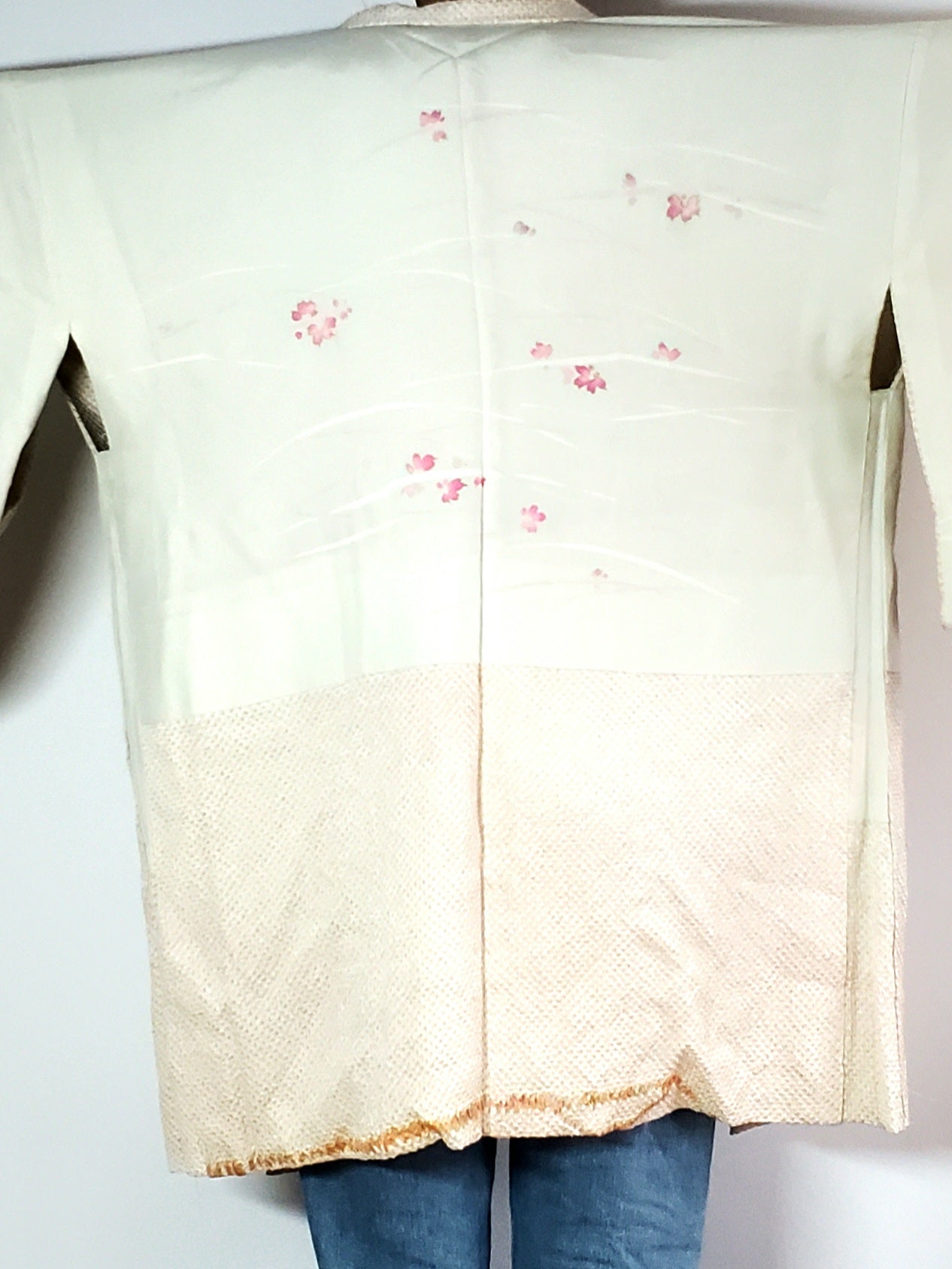 【light beige/ Shibori】Japanese Vintage Kimono Haori, Japanese Hanten Jacket, Robe Dress, Japanese Floral pattern, Unisex