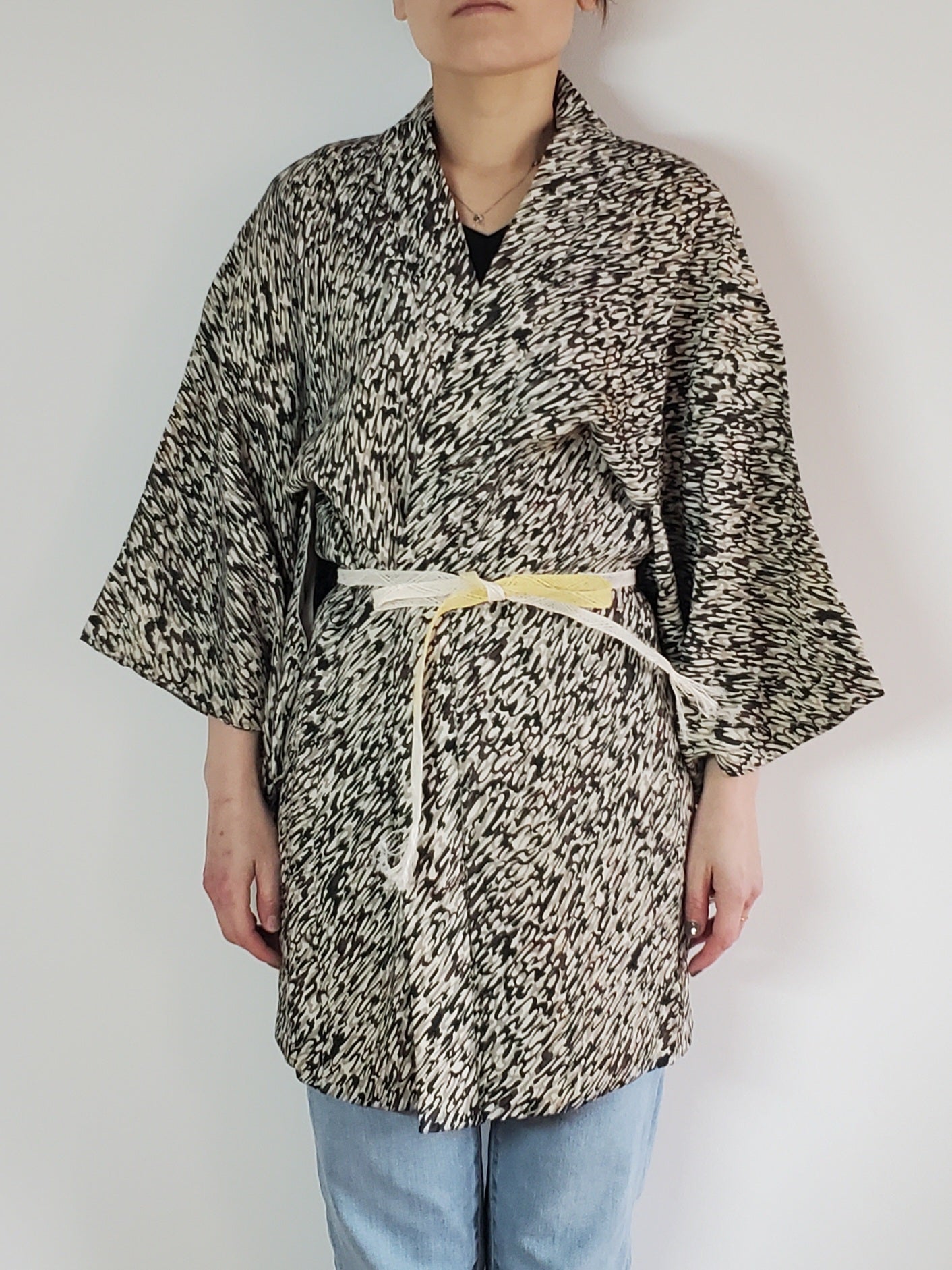 【Greenbrown / Botanical】 Japonais vintage kimono haori, antique, veste hanten japonaise, robe robe, motif floral japonais, unisexe