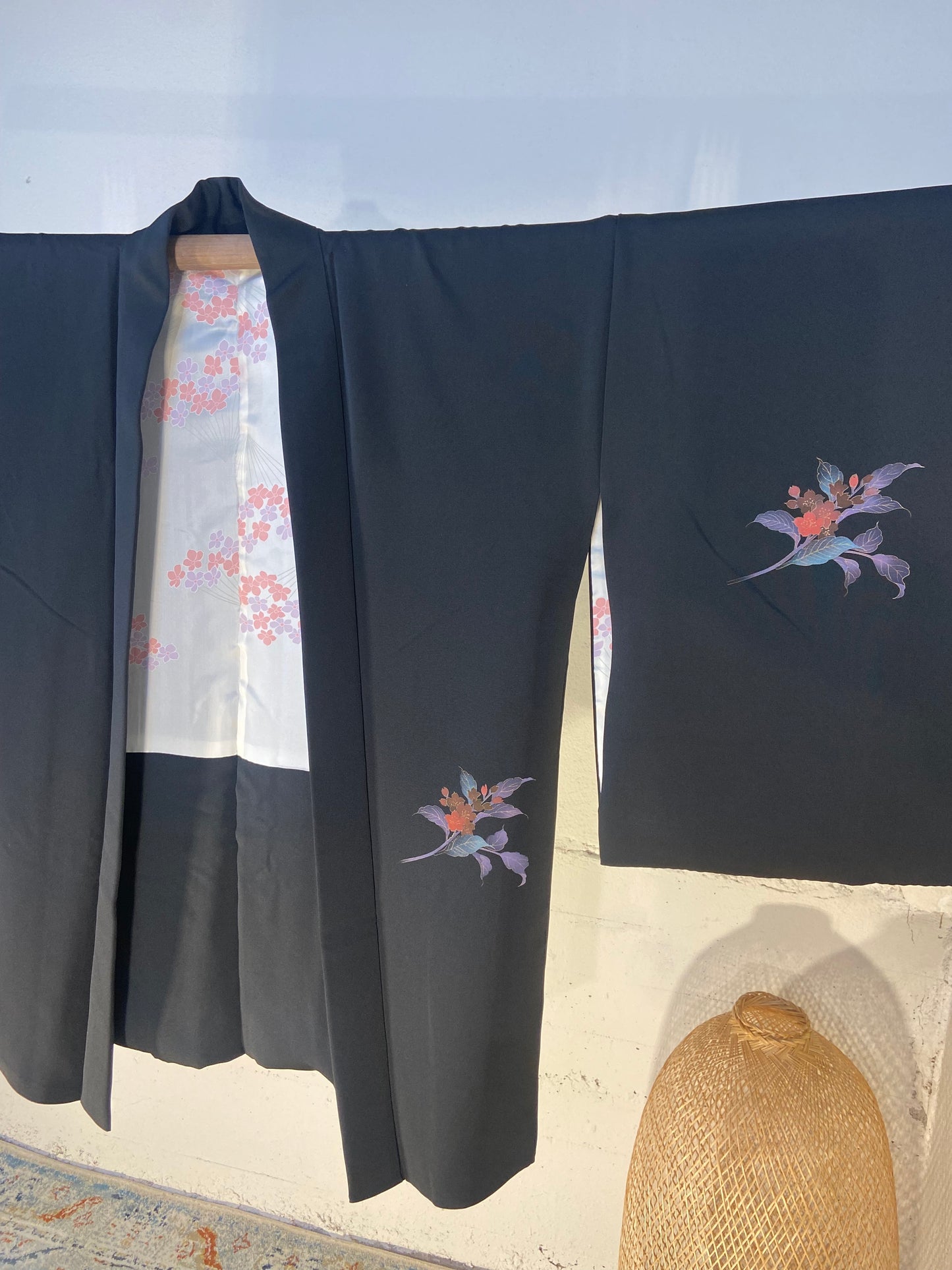 Vintage Black Haori -Unique ground pattern Ombre Oriental Flower-241220BK-002