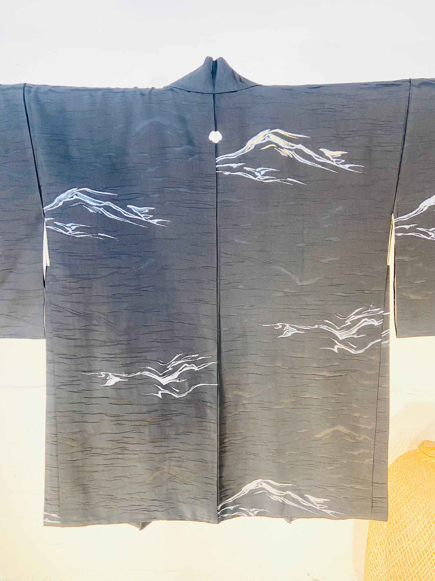 Vintage Black Haori -Unique ground pattern Black×Silver Fuji mountains-