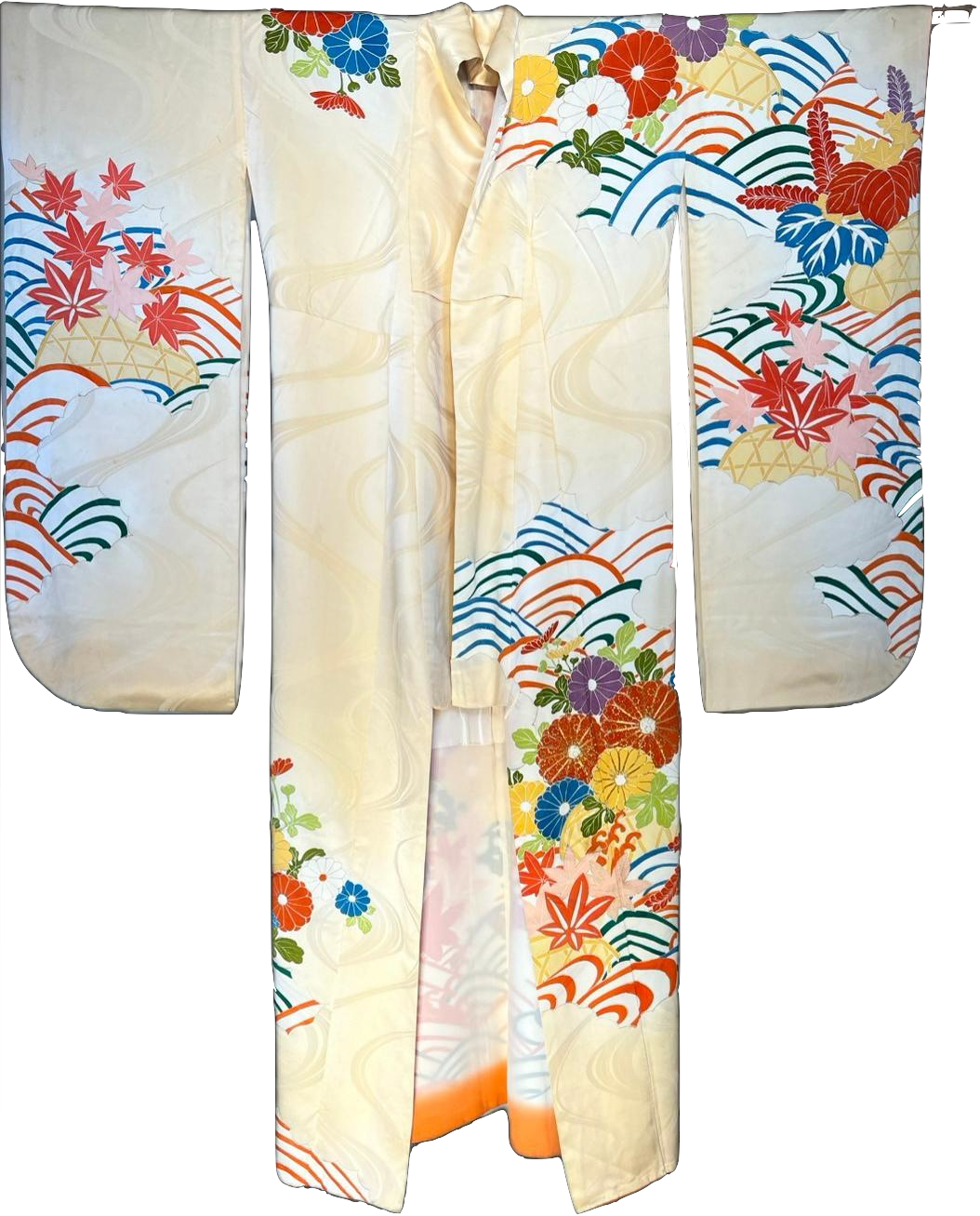 Vintage furisode-Chrysanthemum en Waves-250111FS-001