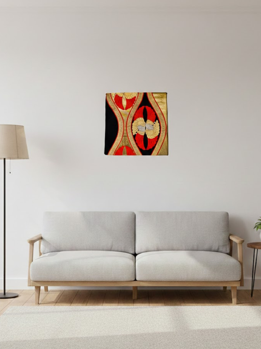 Wall art 【Obi remake art】– Mukai-Oshidori & Tatewaku – Harmony and Rising Fortune -