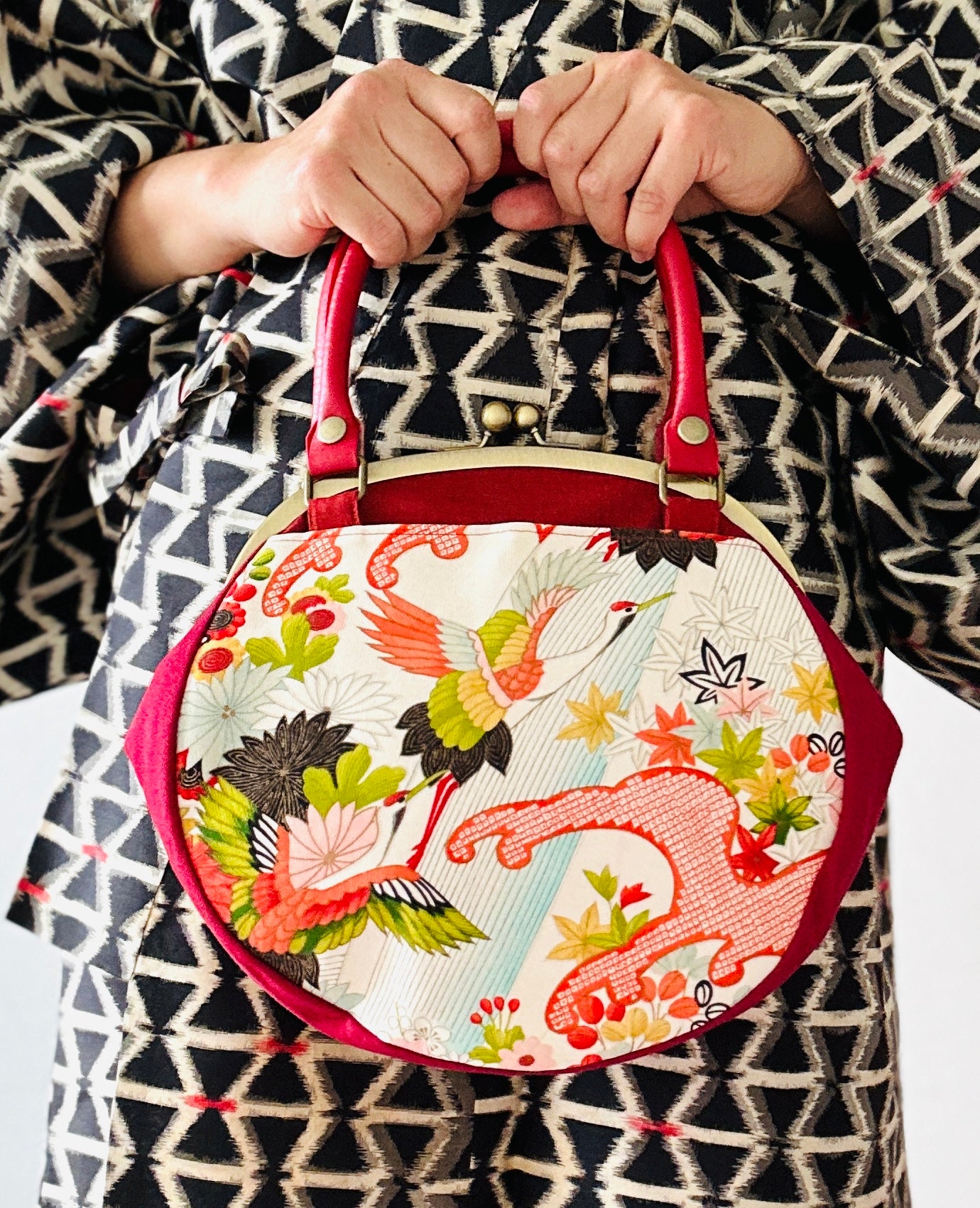 【Rot/Kran】 Gamaguchi-en/Handtasche, Kupplung, Beutel, japanische Tasche, Umhängetasche, japanische Geschenke