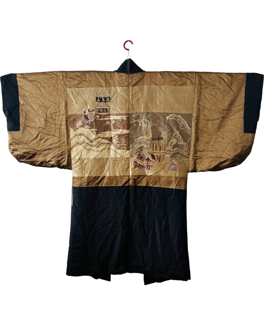 Heren Vintage Zwart Haori - Oosters -