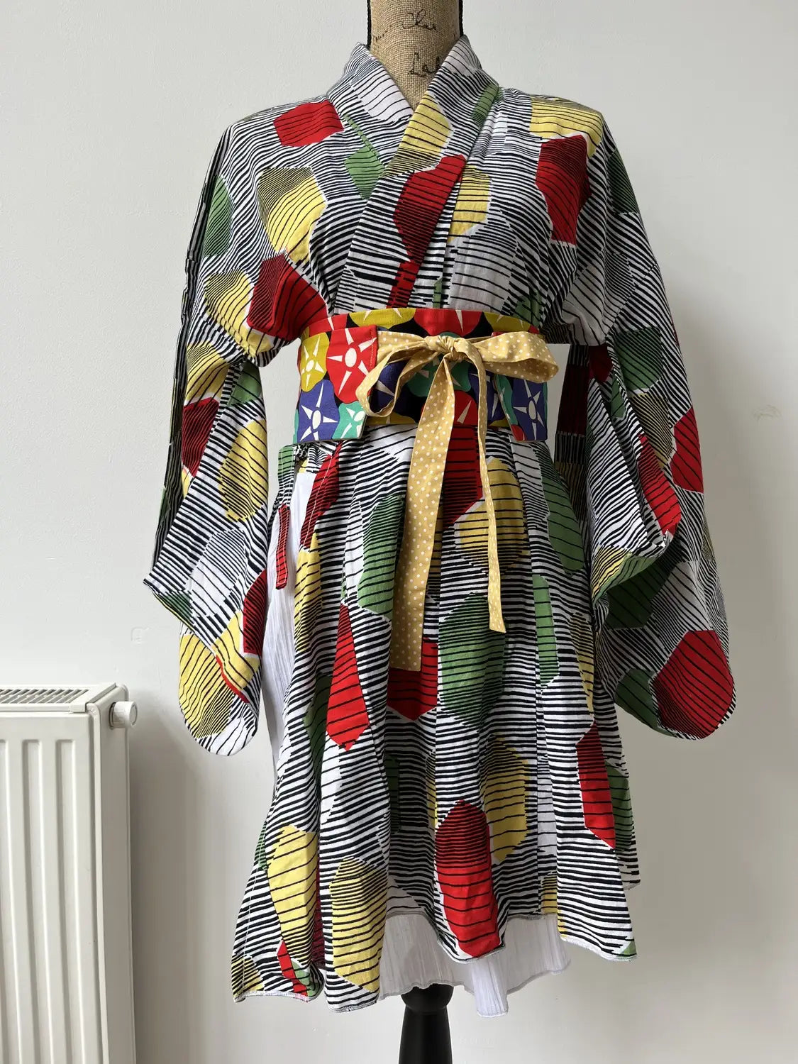 Original Yukata remake dress - Pop color Kikko Pattern-