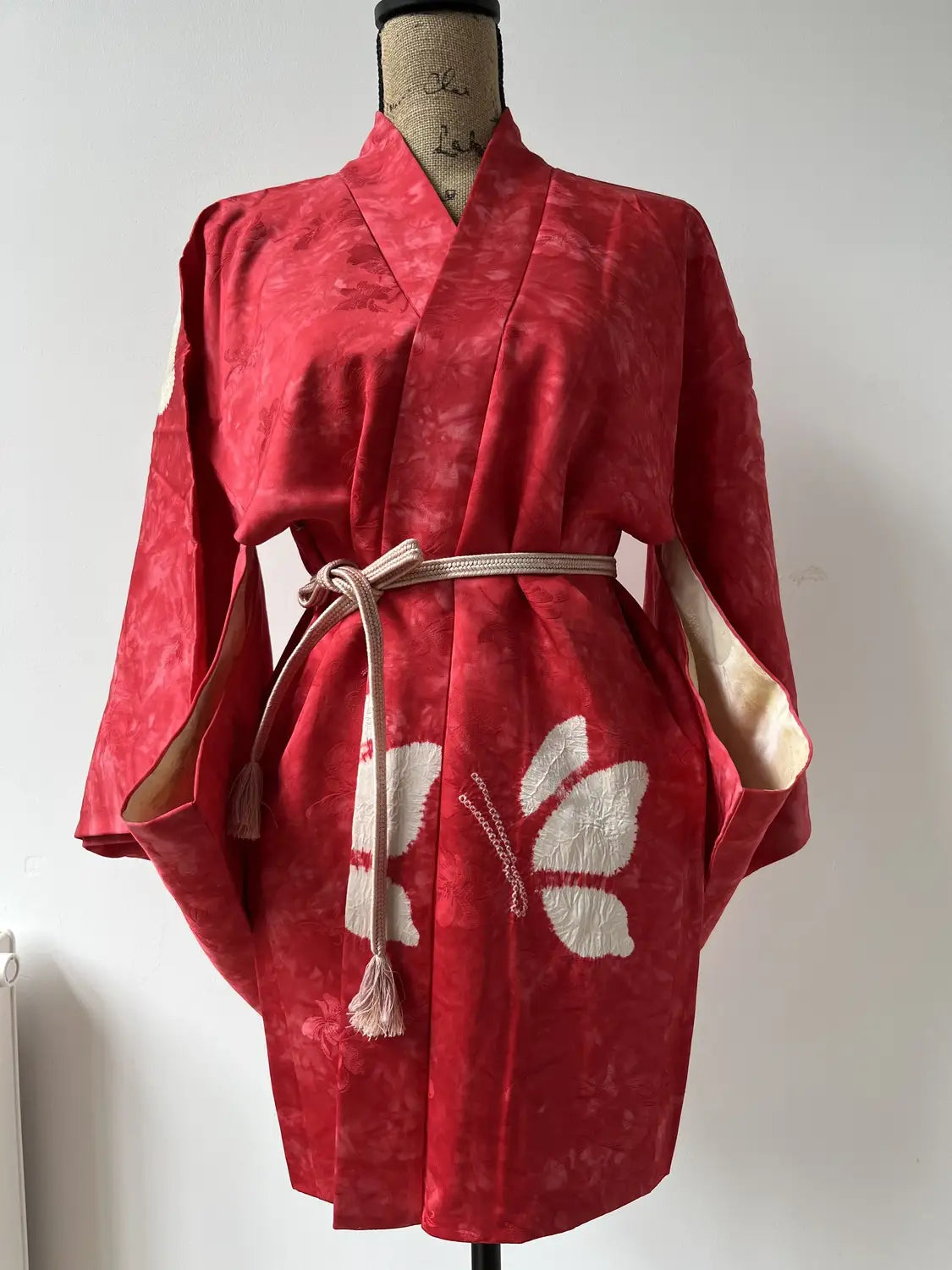 Vintage Color Haori -  Red Shibori Butterfly -
