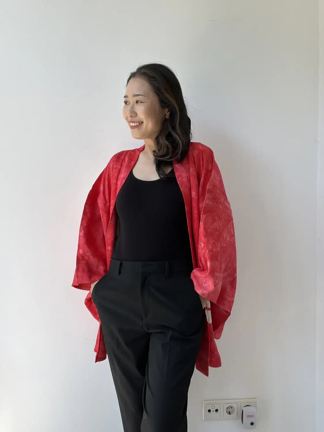 Vintage Color Haori -  Red Shibori Butterfly -