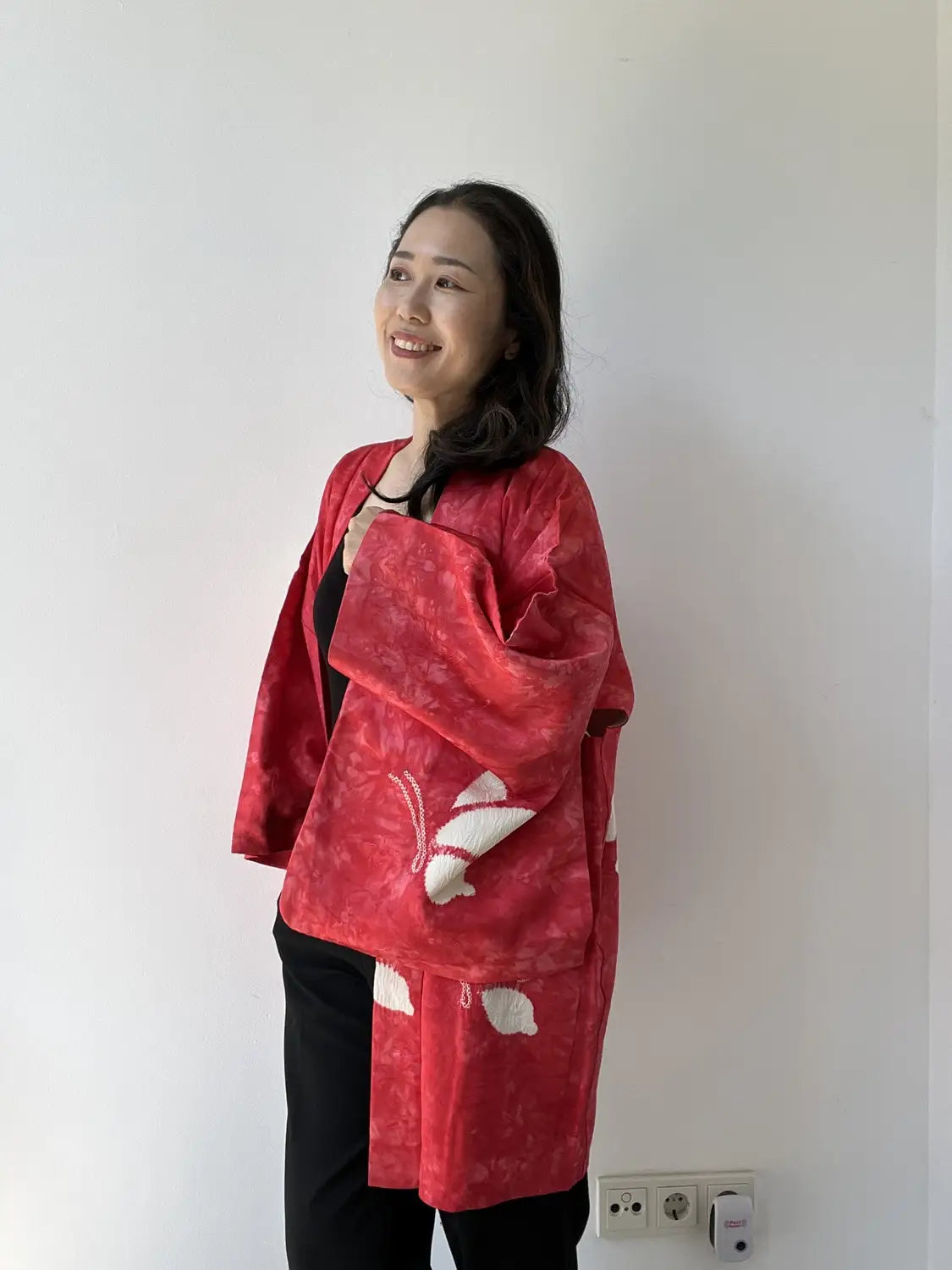 Vintage Color Haori -  Red Shibori Butterfly -