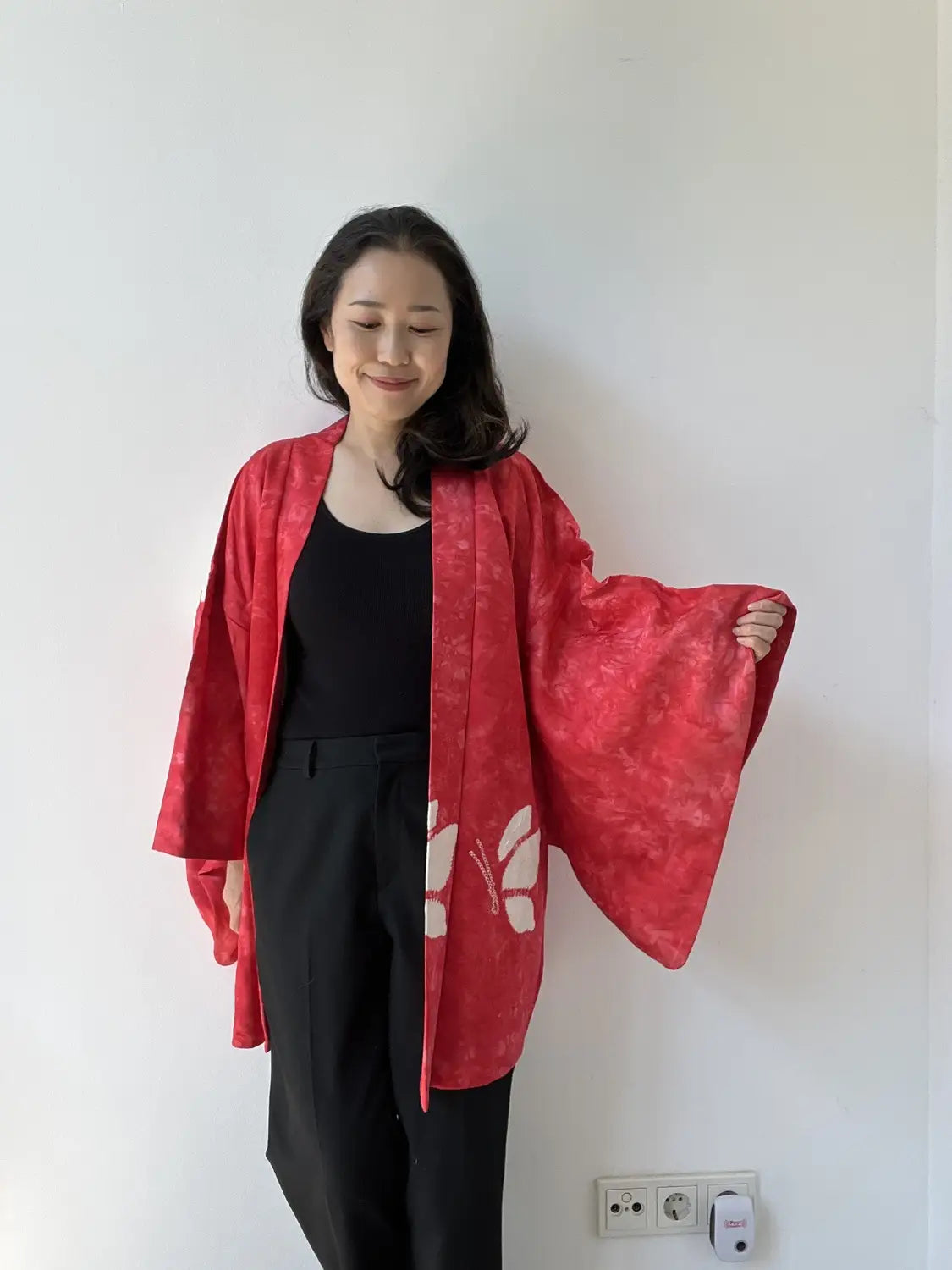 Vintage Color Haori -  Red Shibori Butterfly -