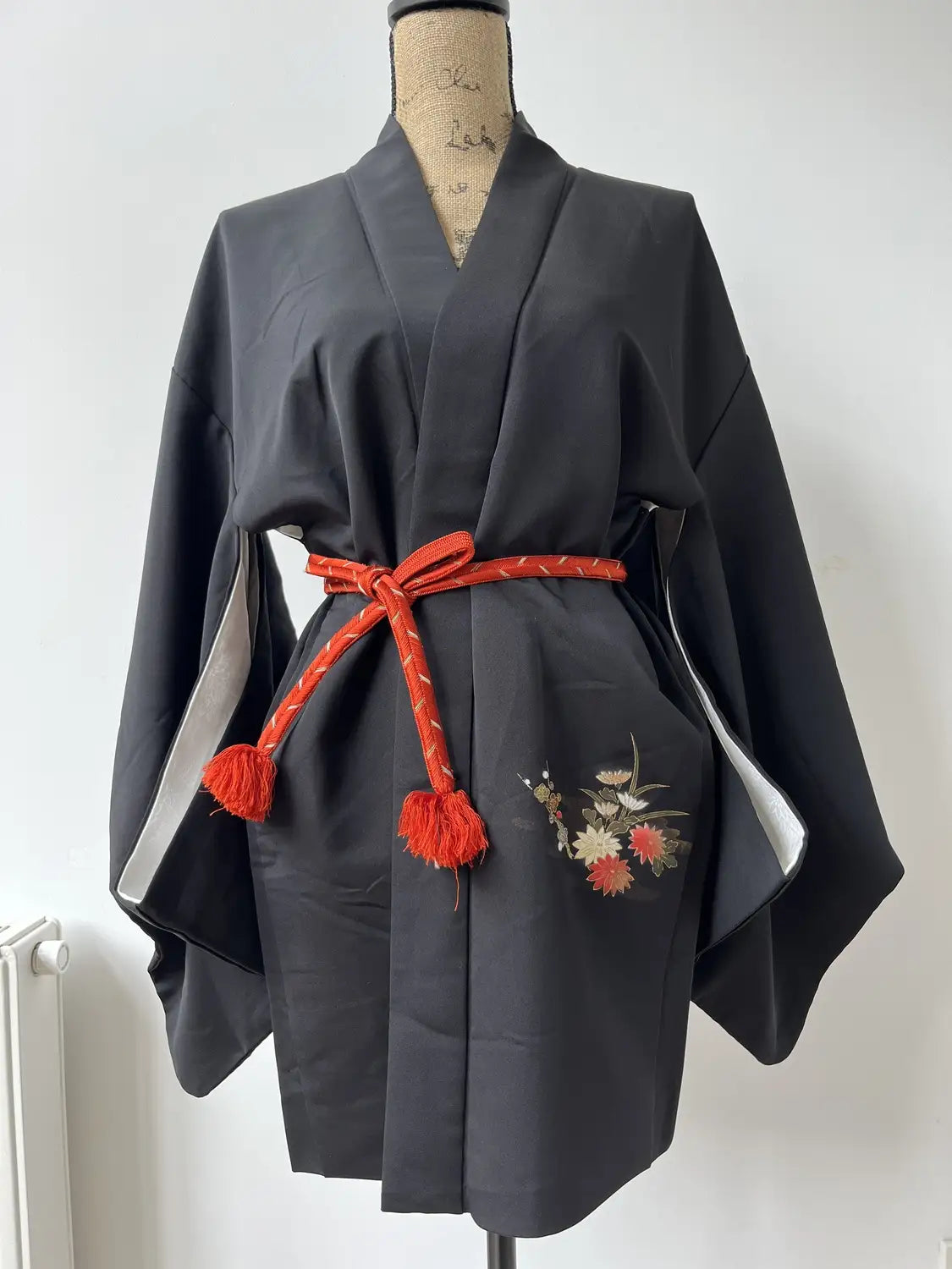 Vintage Black Haori - Flowers Blooming by the Water -