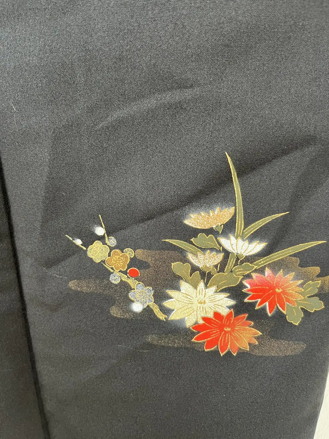 Vintage Black Haori - Flowers Blooming by the Water -