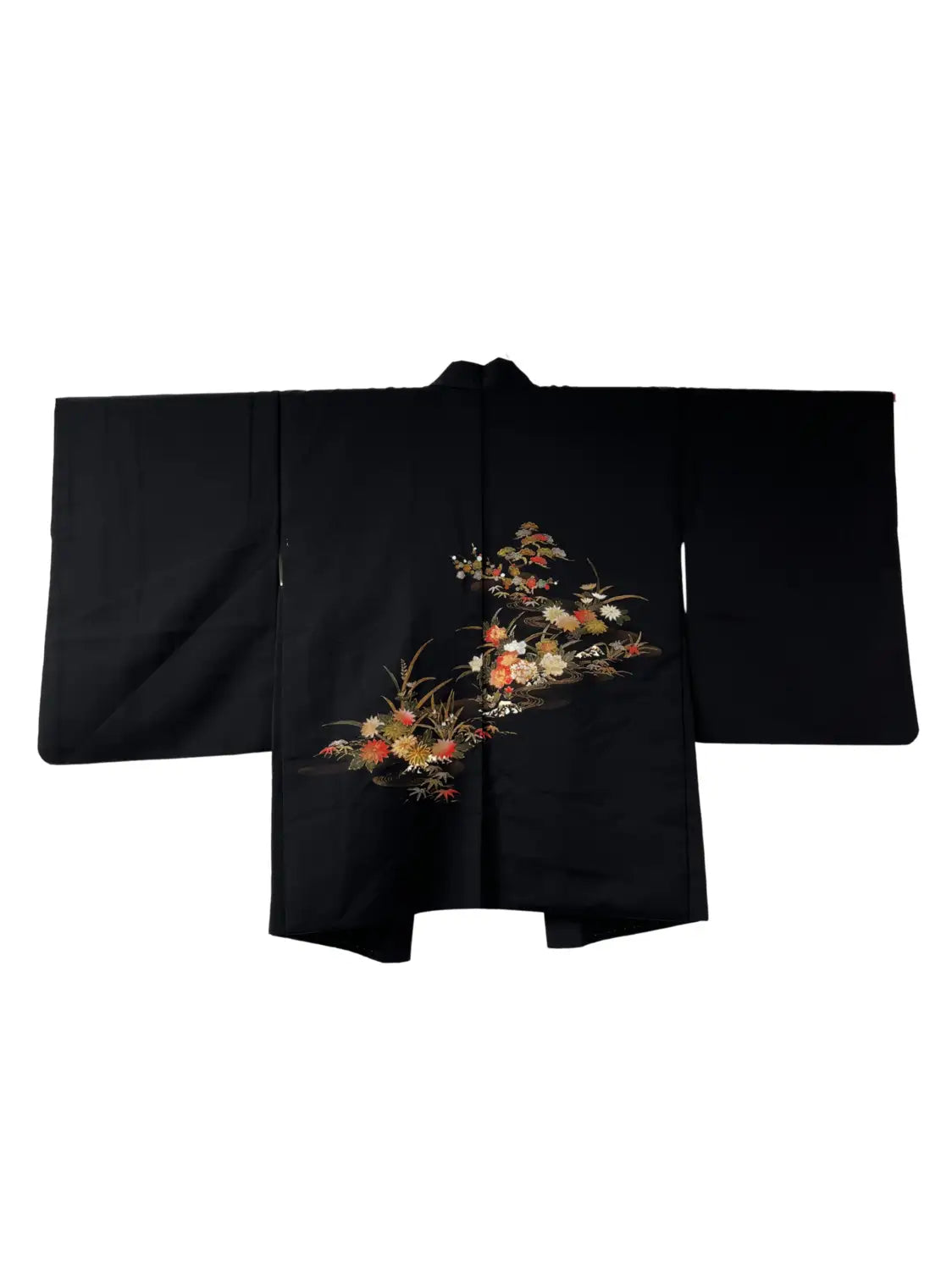 Vintage Black Haori - Flowers Blooming by the Water -