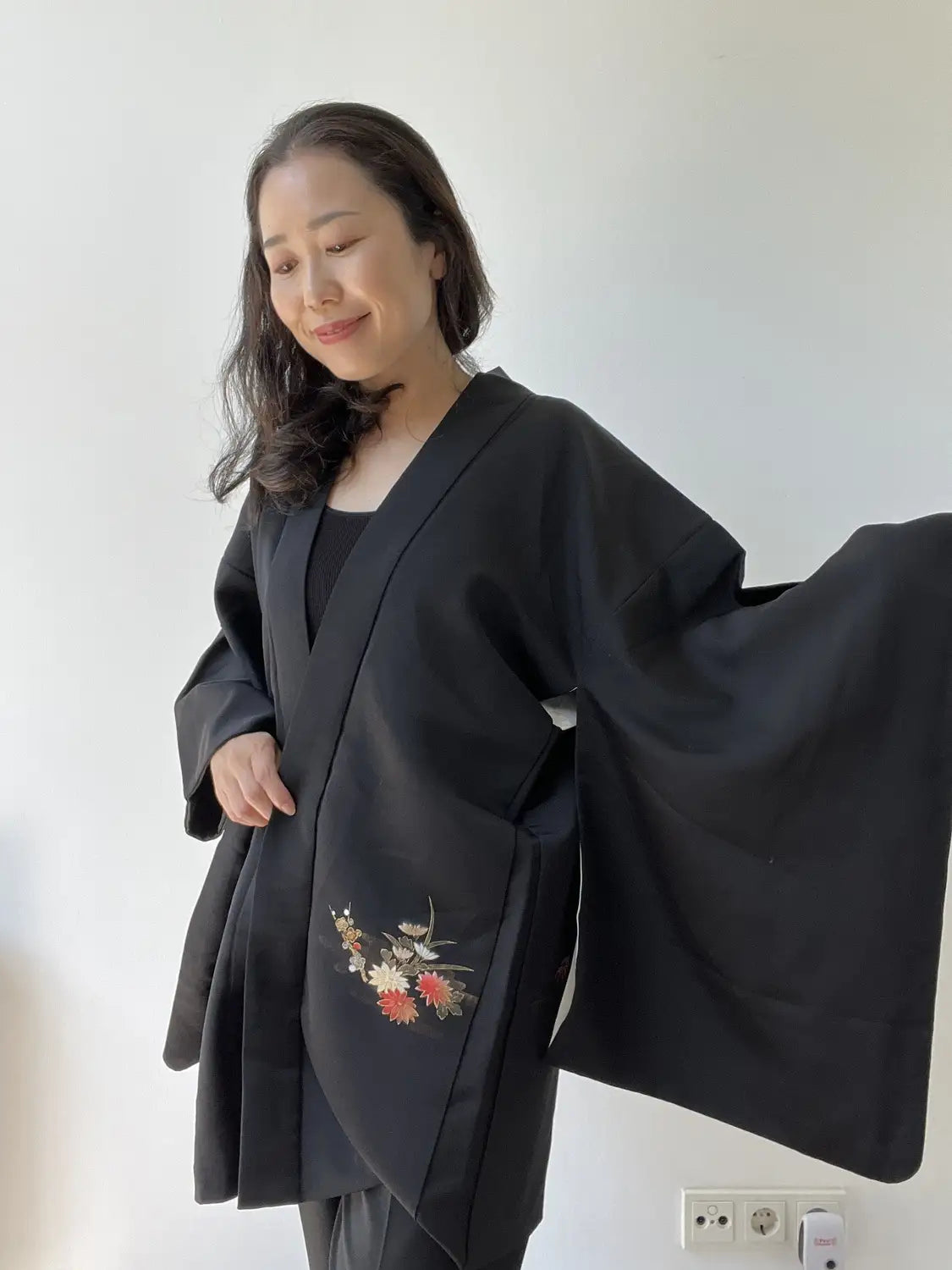 Vintage Black Haori - Flowers Blooming by the Water -