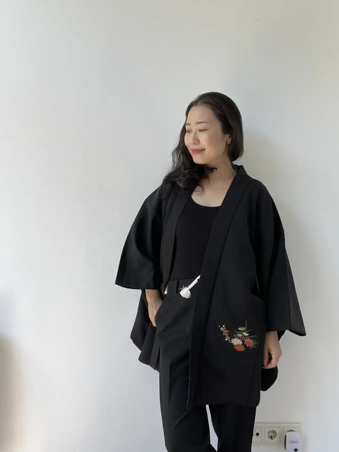 Vintage Black Haori - Flowers Blooming by the Water -