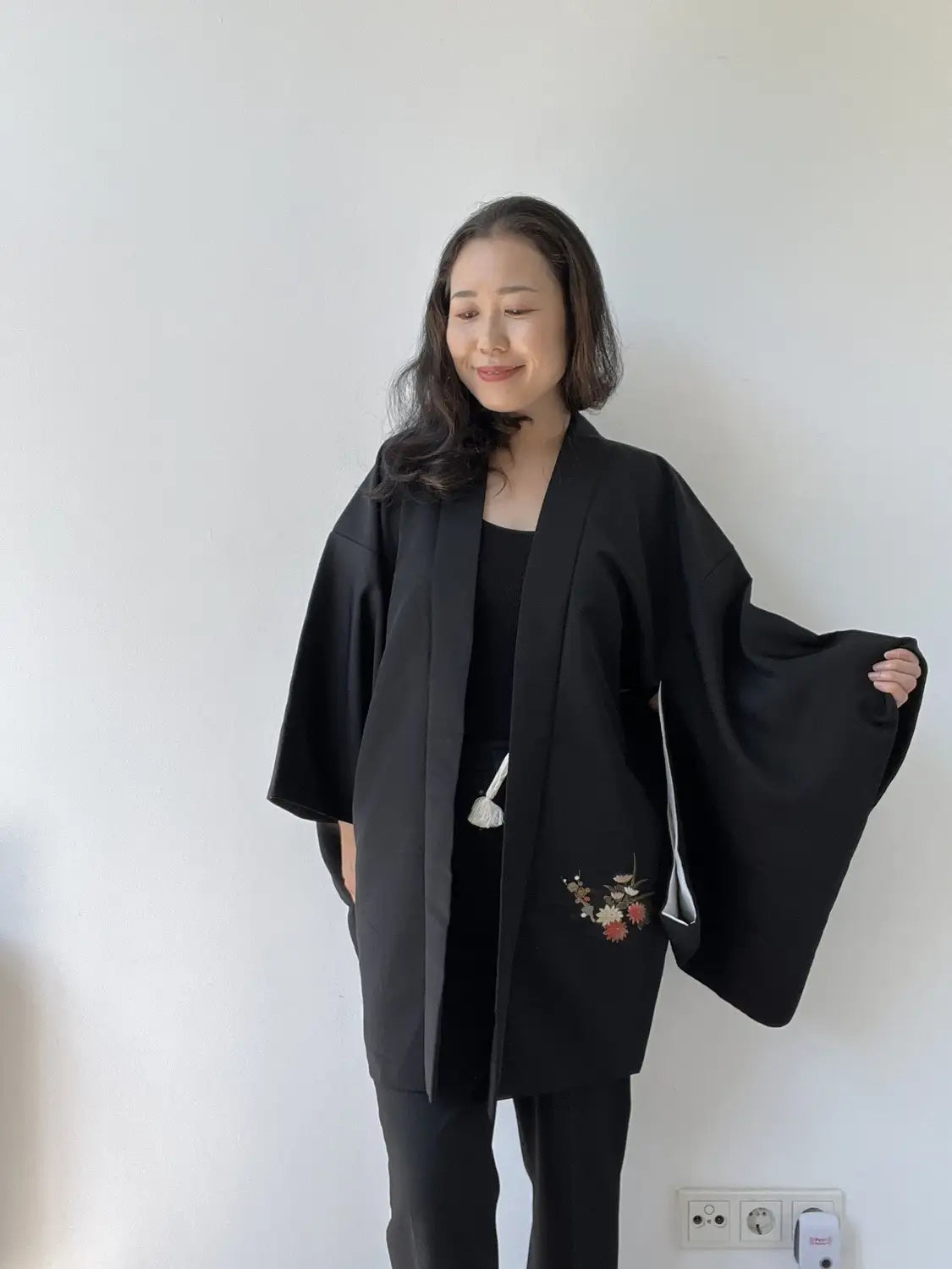 Vintage Black Haori - Flowers Blooming by the Water -