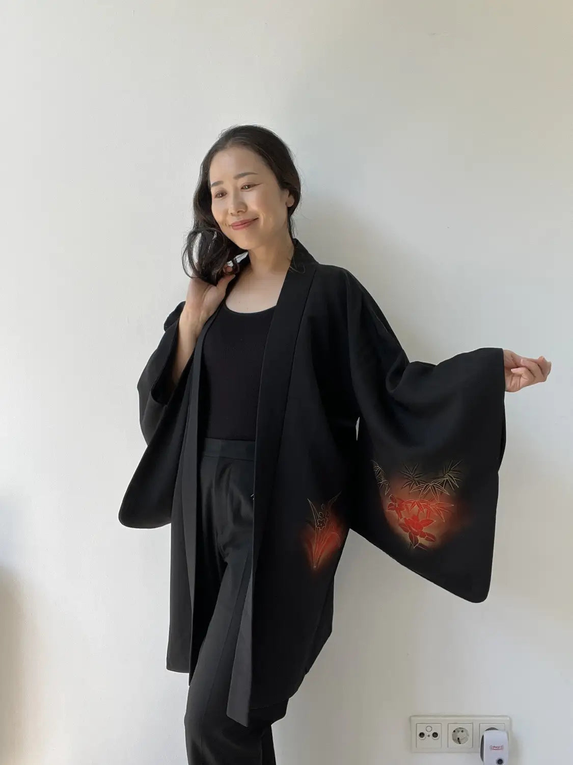 Vintage Zwarte Haori - Grace van Bamboe en Camellia -