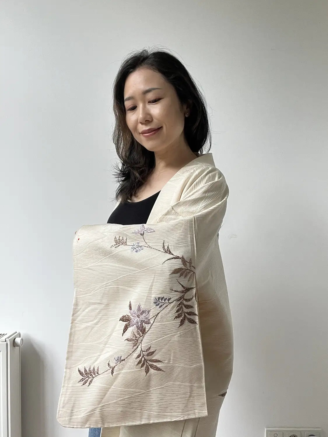 Vintage kleur Haori - Witte tak in bloei-
