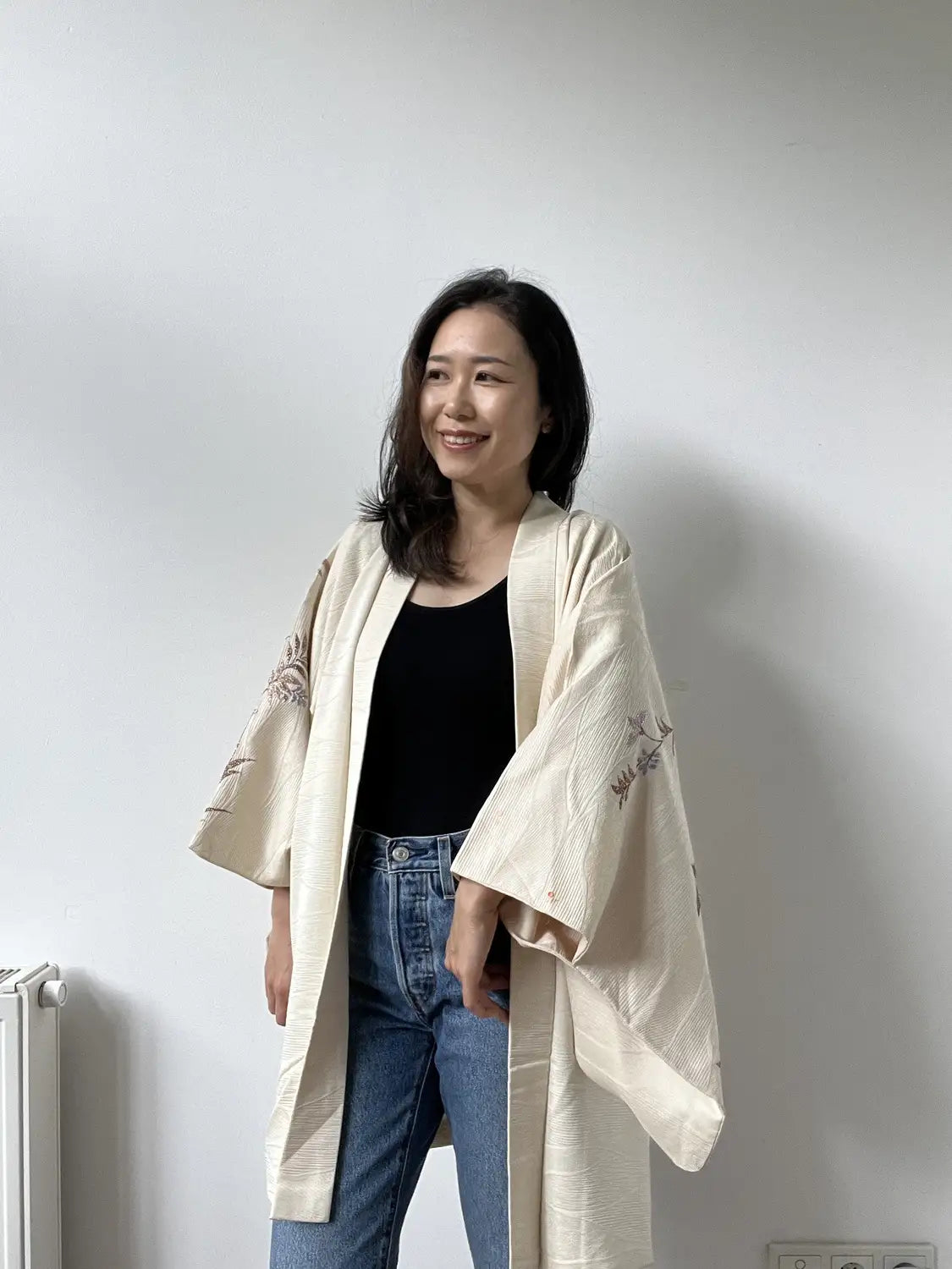 Vintage kleur Haori - Witte tak in bloei-