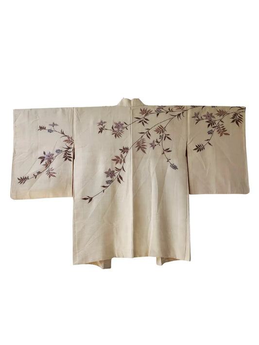 Vintage kleur Haori - Witte tak in bloei-