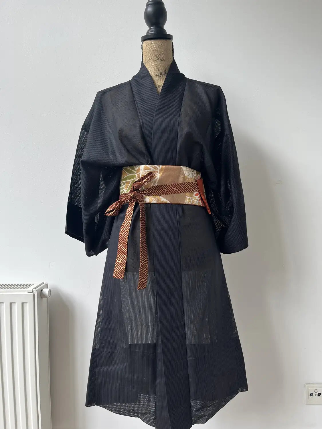 Vintage sheer haori - Black Mens simple -
