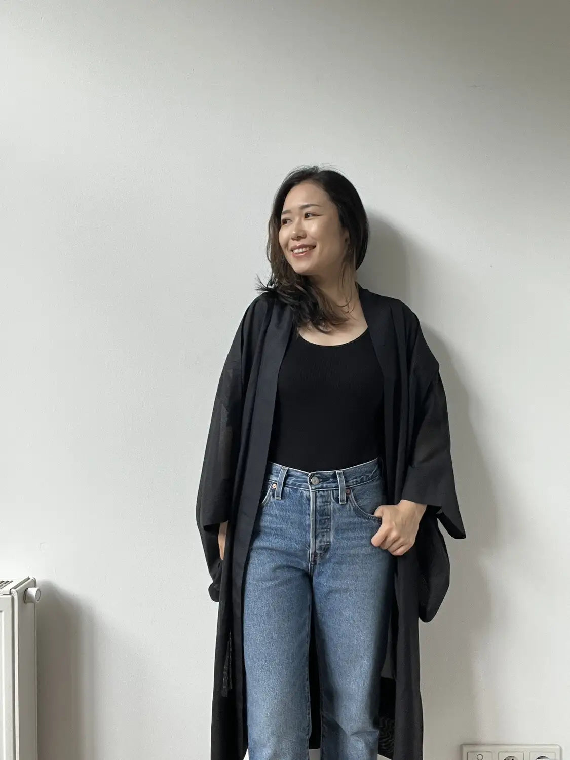 Vintage sheer haori - Black Mens simple -