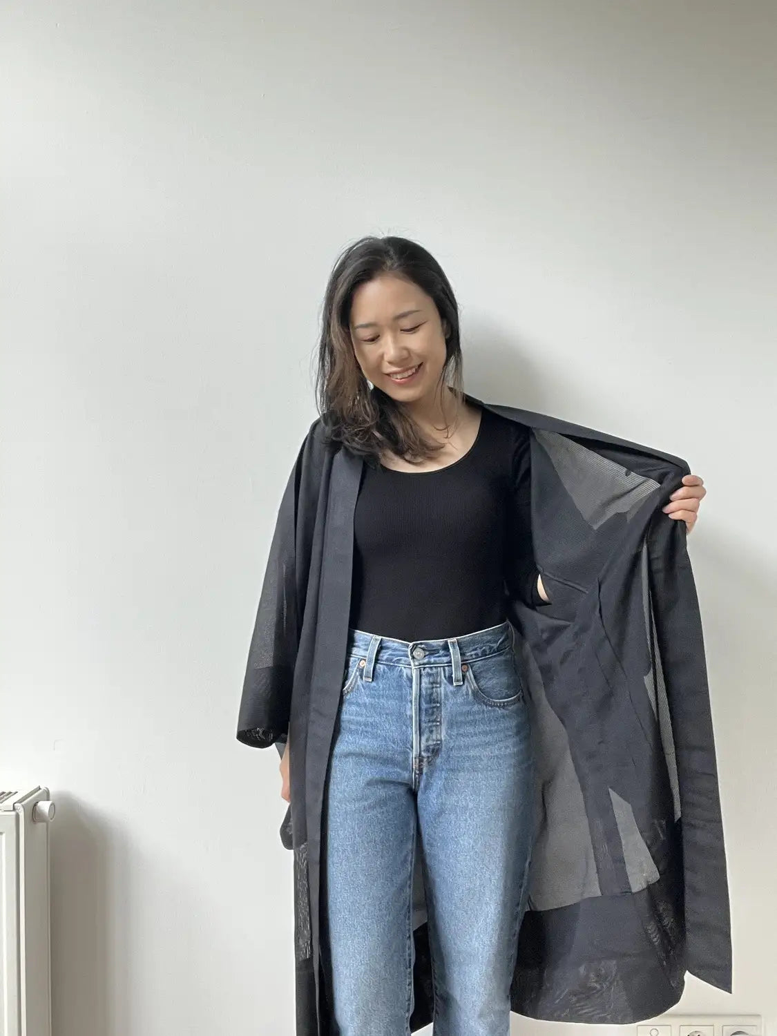 Vintage sheer haori - Black Mens simple -