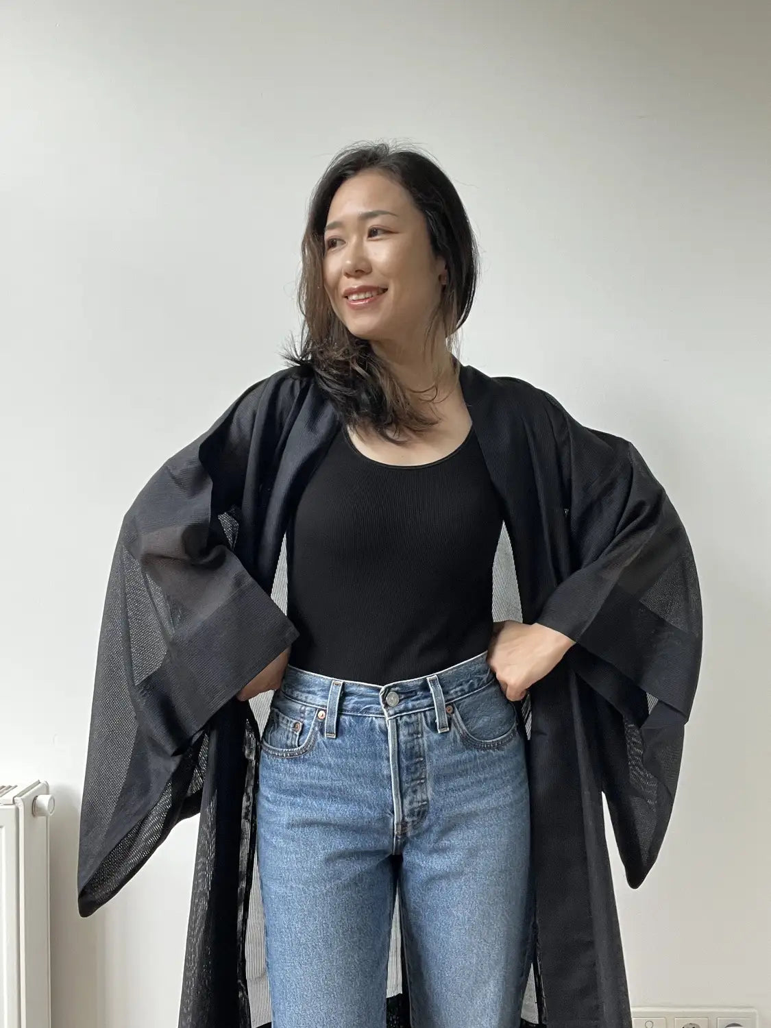 Vintage sheer haori - Black Mens simple -