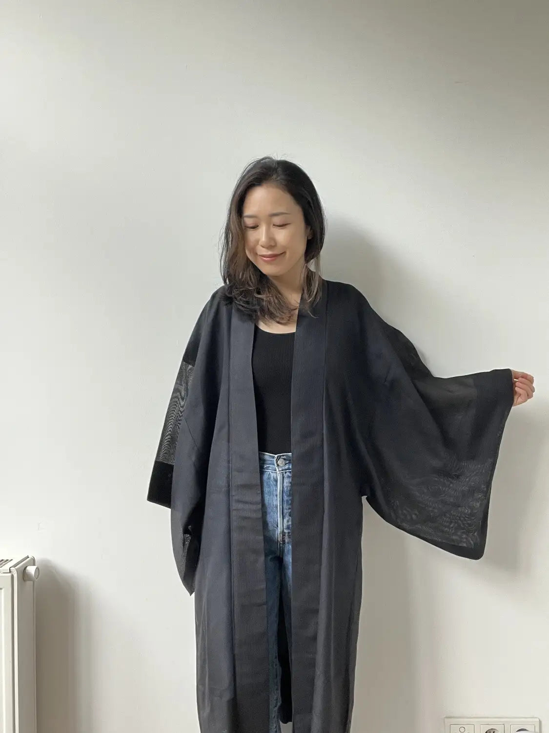 Vintage sheer haori - Black Mens simple -