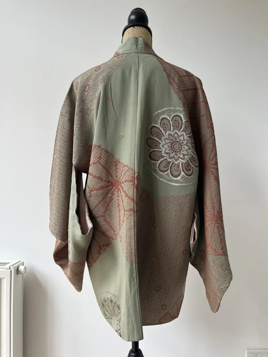 Vintage Color Haori -  Matcha green and azuki red with oriental motifs -