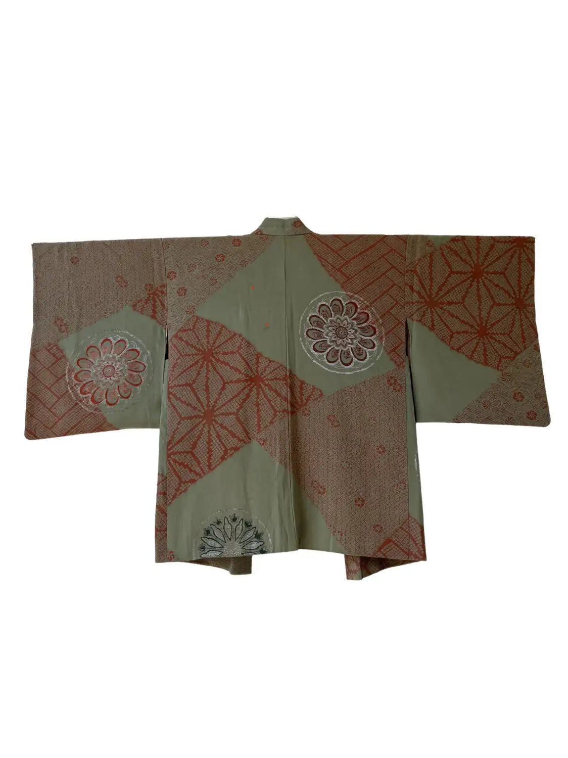 Vintage Color Haori -  Matcha green and azuki red with oriental motifs -