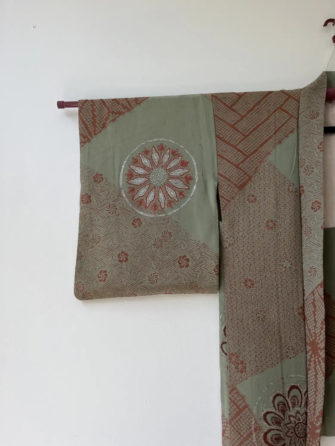 Vintage Color Haori -  Matcha green and azuki red with oriental motifs -