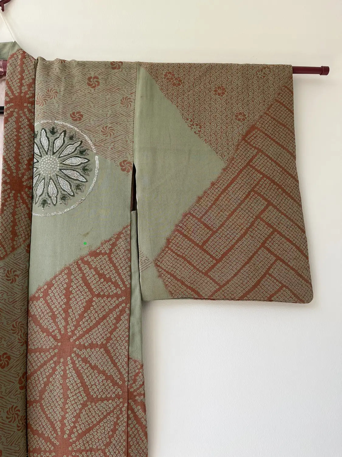 Vintage Color Haori -  Matcha green and azuki red with oriental motifs -