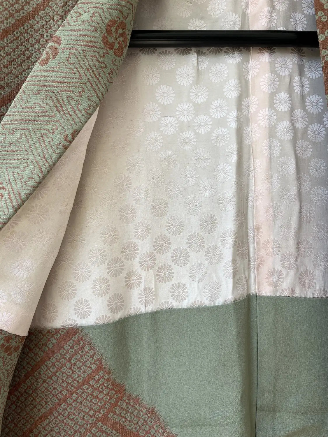 Vintage Color Haori -  Matcha green and azuki red with oriental motifs -