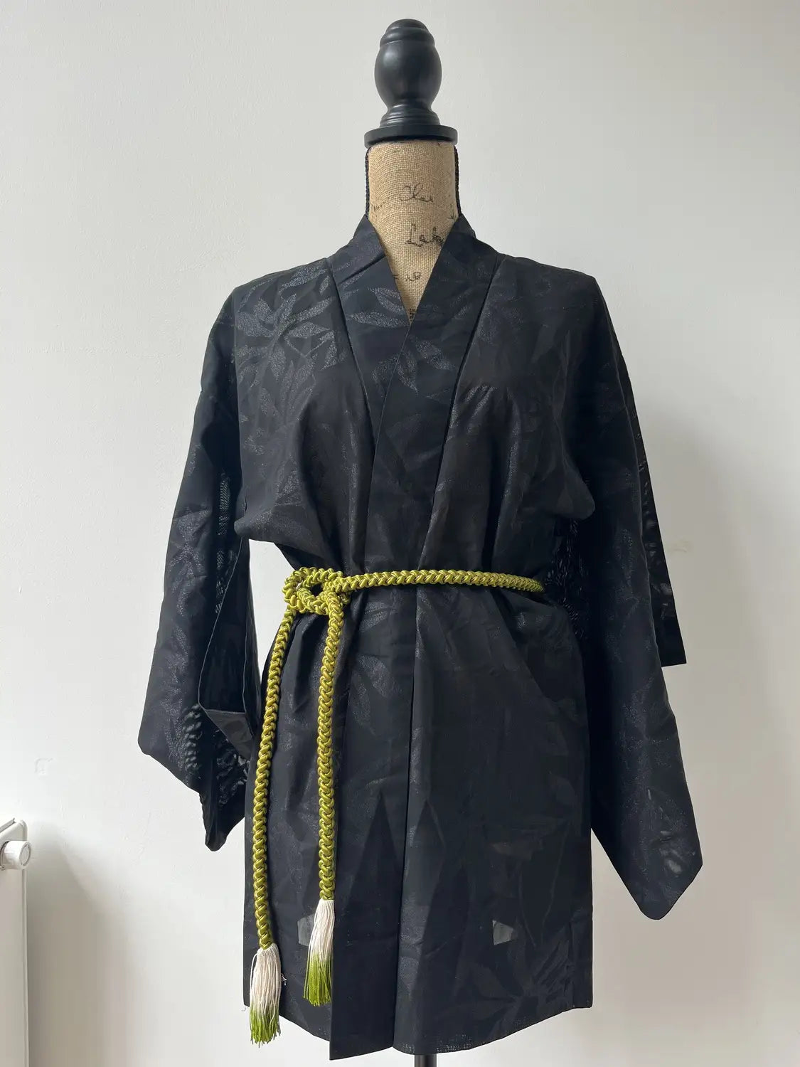 Vintage sheer haori - Black Leaf motif -