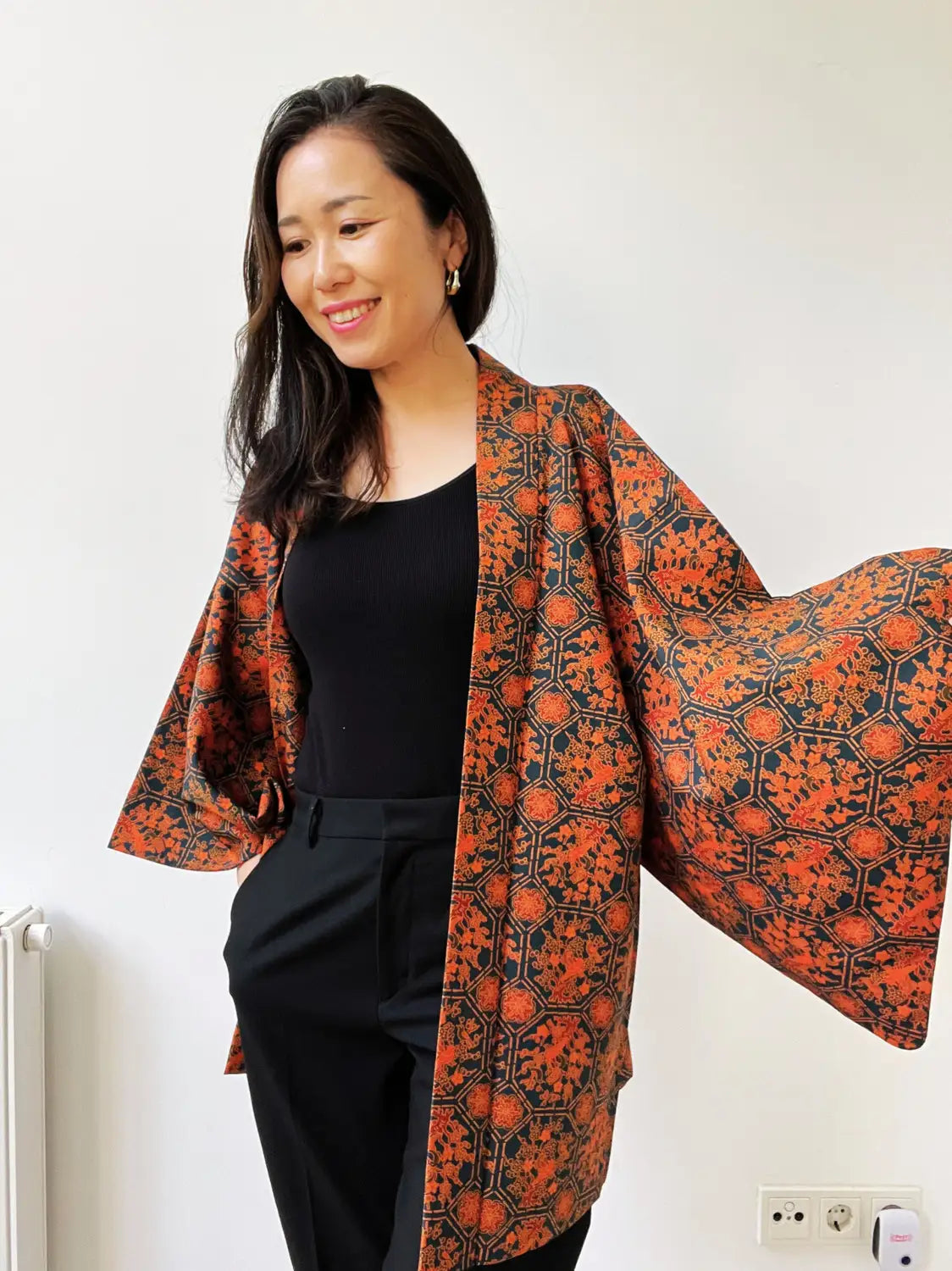 Vintage Color Haori - Navy and Orange – Chirping Little Birds-