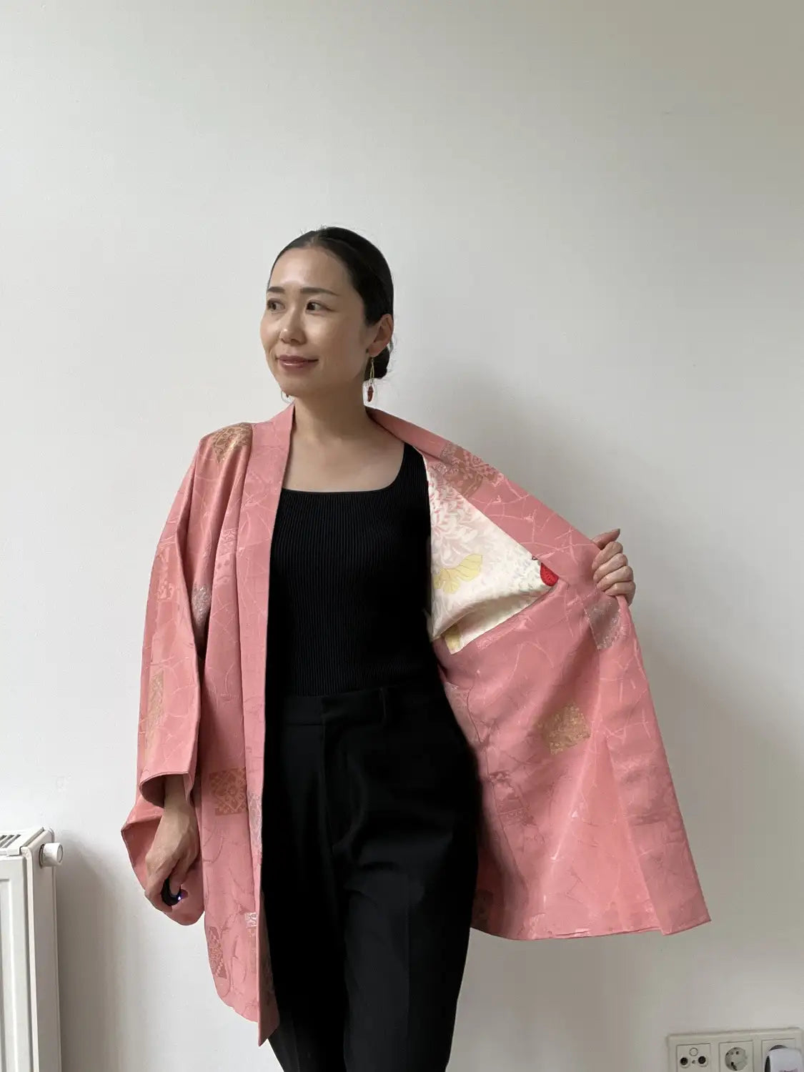 Vintage kleur Haori - Roze kiku (chrysant) -