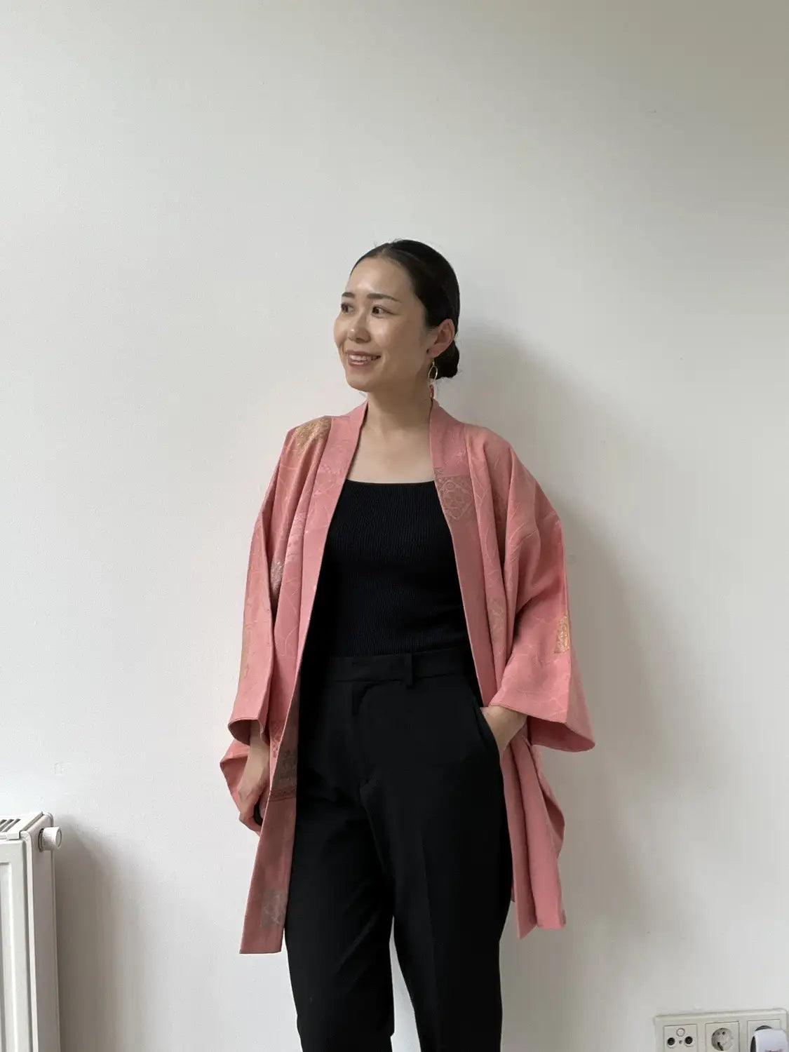 Vintage kleur Haori - Roze kiku (chrysant) -