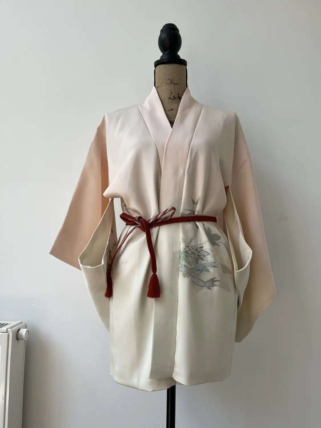 Vintage Color Haori -  White a maple tree in embroidery -