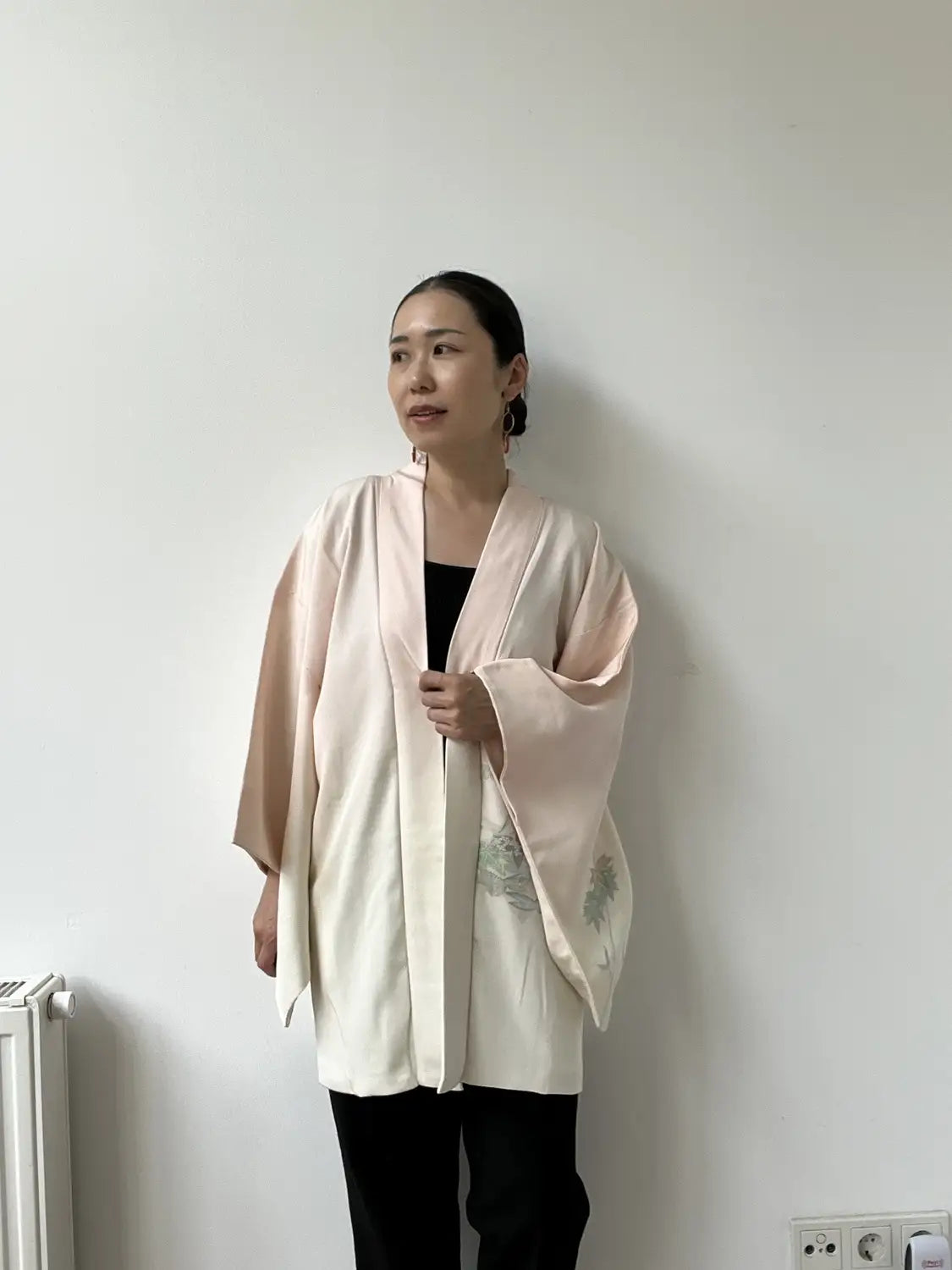 Vintage Color Haori -  White a maple tree in embroidery -