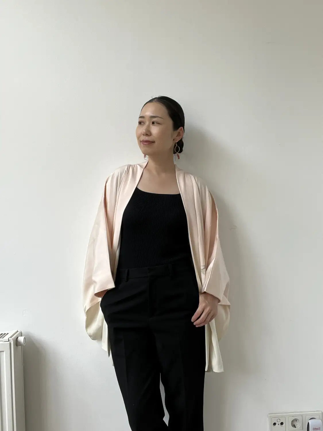 Vintage Color Haori -  White a maple tree in embroidery -