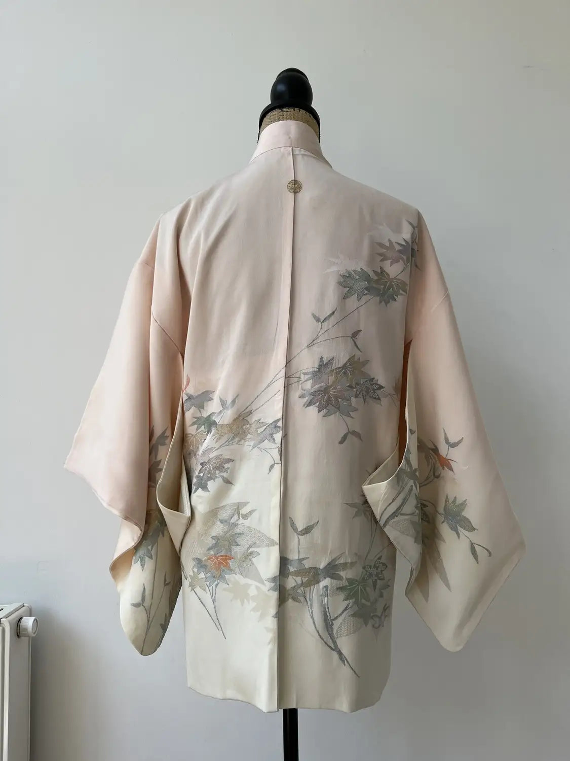 Vintage Color Haori -  White a maple tree in embroidery -