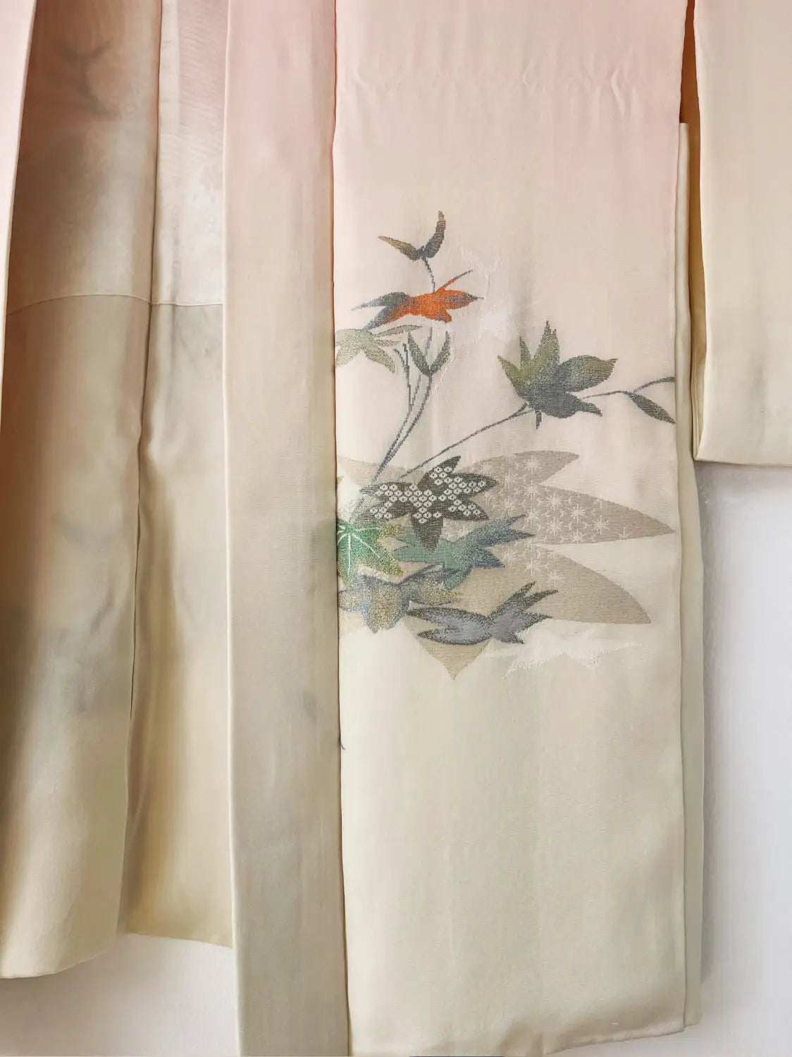 Vintage Color Haori -  White a maple tree in embroidery -