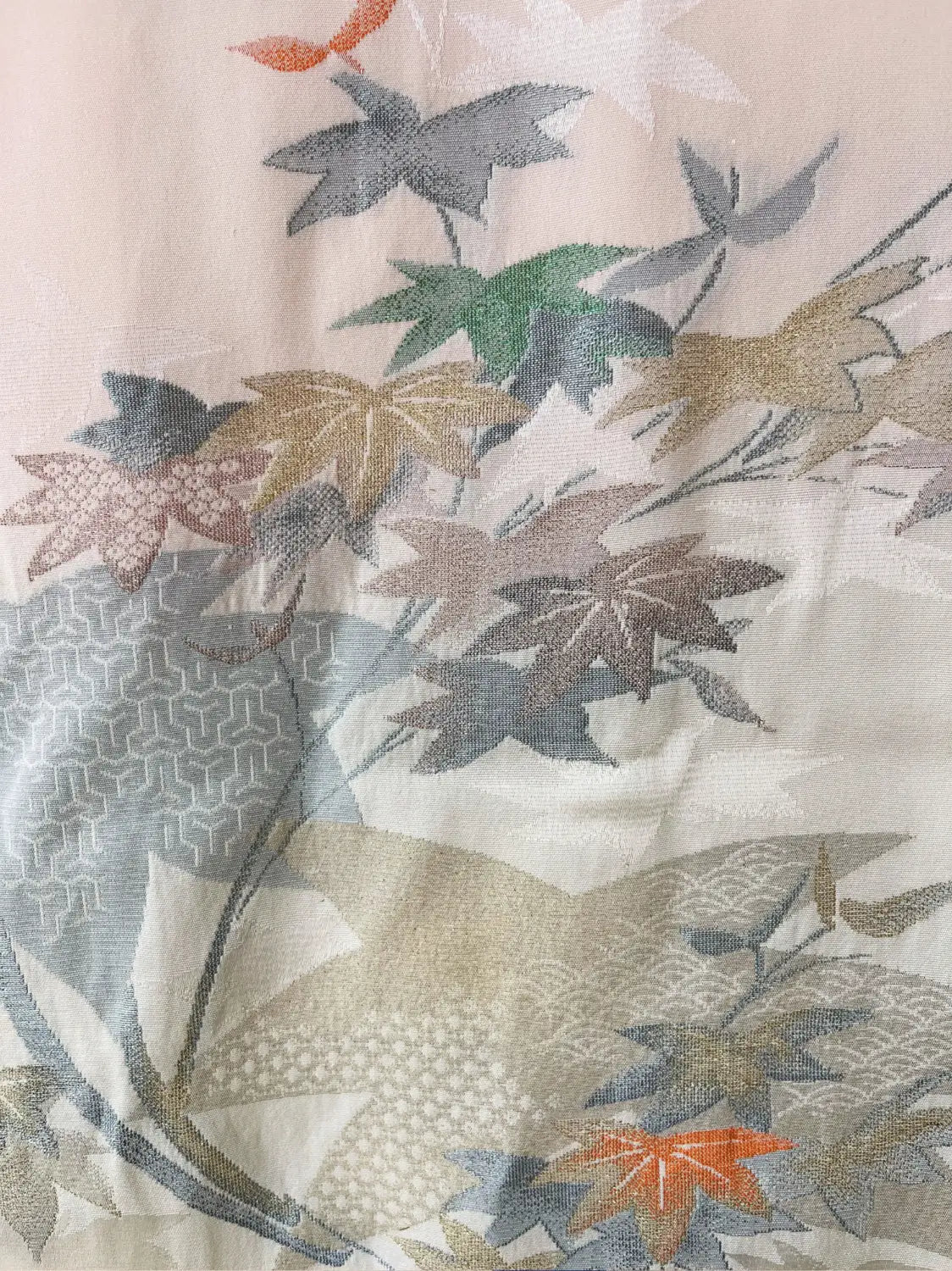 Vintage Color Haori -  White a maple tree in embroidery -