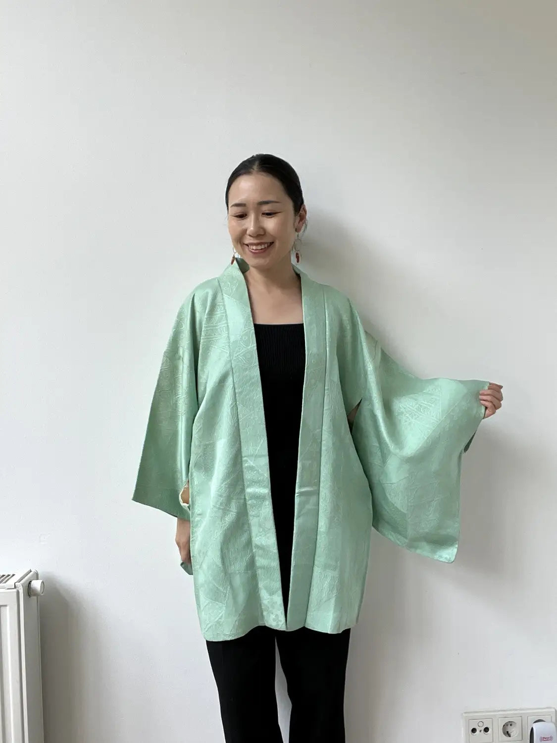 Vintage kleur Haori - Groene en gouden bloem -
